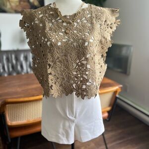 Elegant Lace Floral Top - Brown